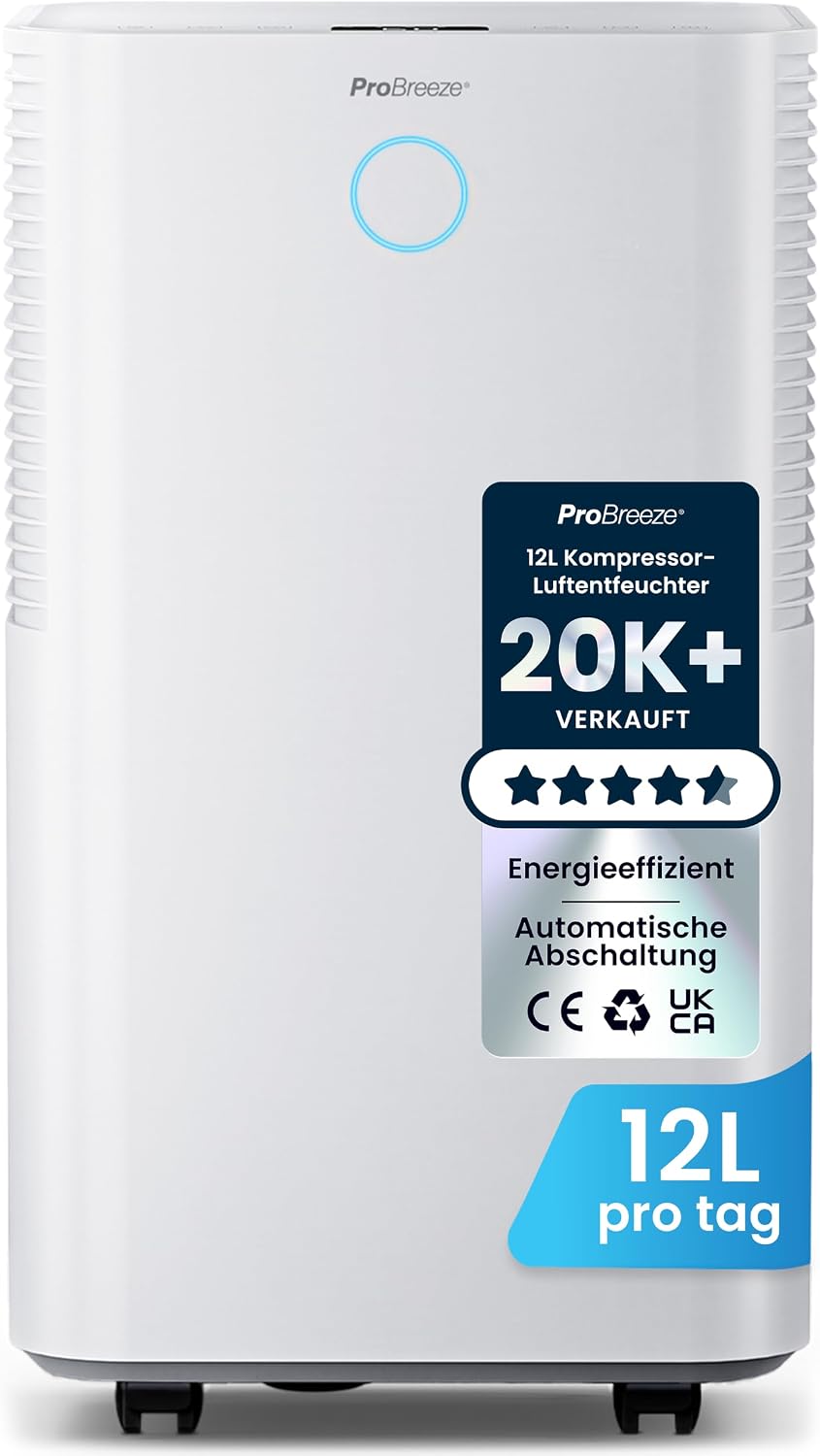 PRO BREEZE deshumidificador 12L pantalla digital drenaje continuo ruedas